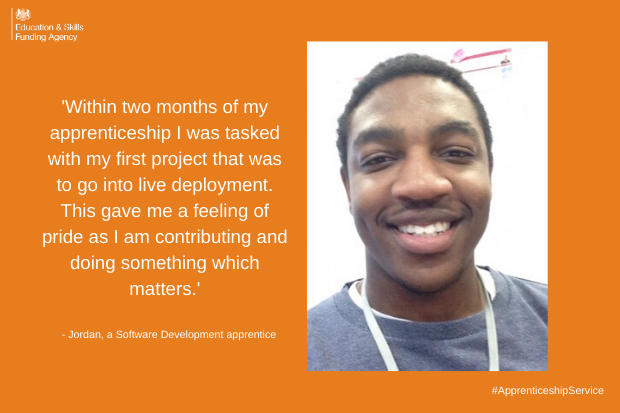Jordan, a software development apprentice and author of the blog. Within two months of my apprenticeship I was tasked with my first project that was to go into live deployment. This gave me a feeling of pride as I am contributing and doing something which matters.