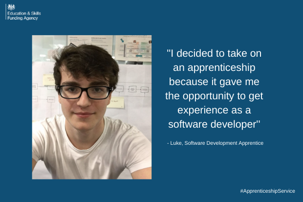 Luke, author of the blog saying I decided to take on an apprenticeship because it gave me the opportunity to get experience as a software developer