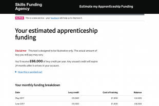 Estimate my apprenticeship funding example