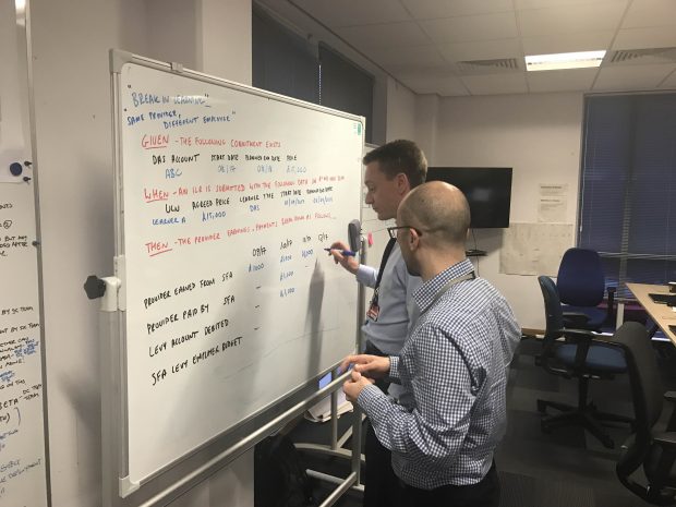 Colleagues from the Payments Team using the 'Specification by example' approach to create a shared language 
