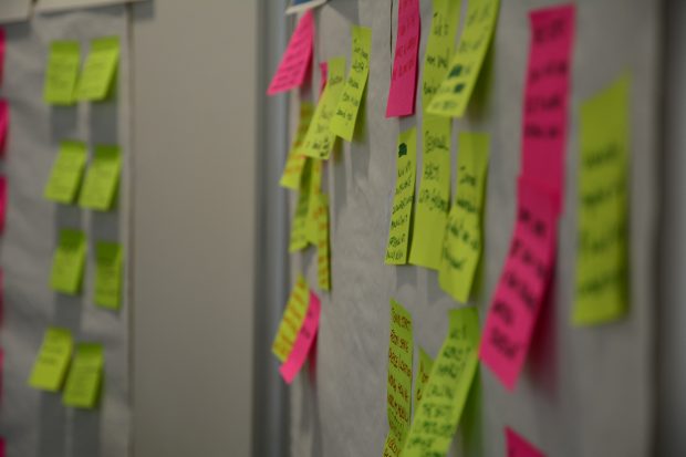 Selection of Post-it notes on a wall 